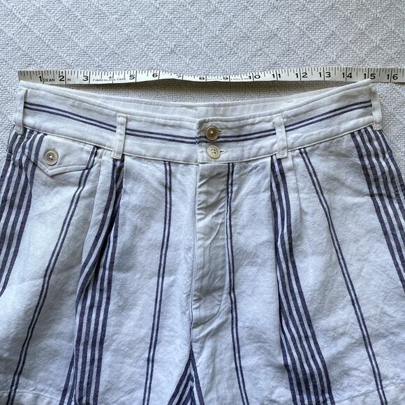 Polo Ralph Lauren Women's Linen Shorts Cream Navy Stripe High Rise Tailored 8 - Picture 8 of 10